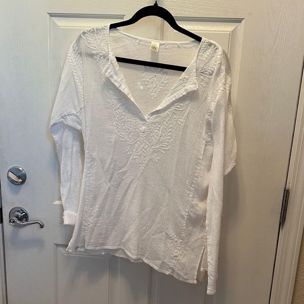 White Textured Long Sleeve Top